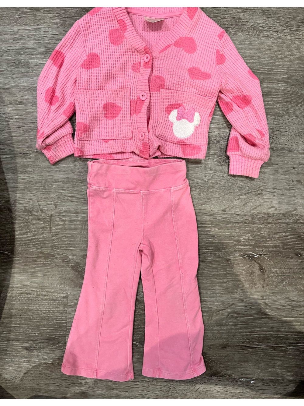 Disney Pink Heart Waffle-Knit Cardigan & Leggings Set
